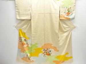 絞り霞に草花模様訪問着